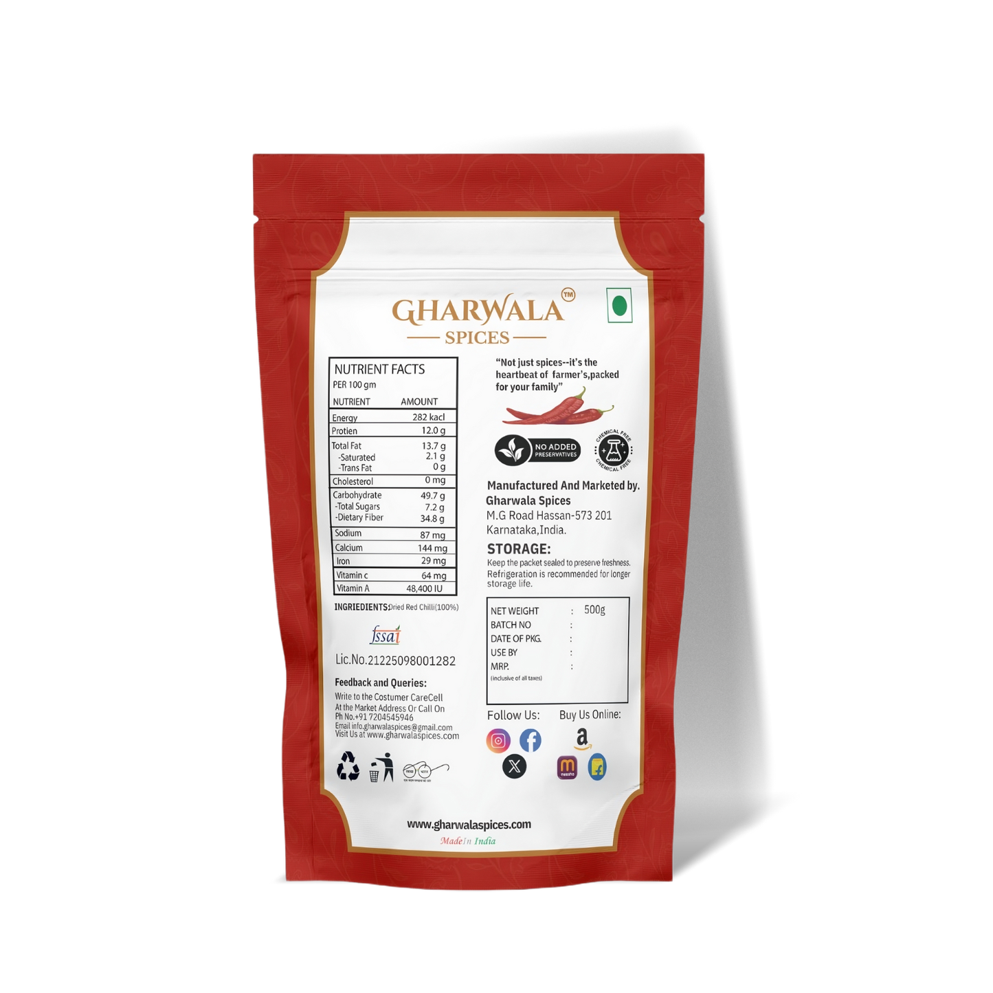 GharWala Spices-Premium Red Chilli Powder(500g)