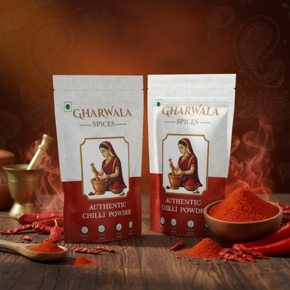 GharWala Spices – Pack of 2 | 100% Pure, Hand-Pounded Chilli Powder.
